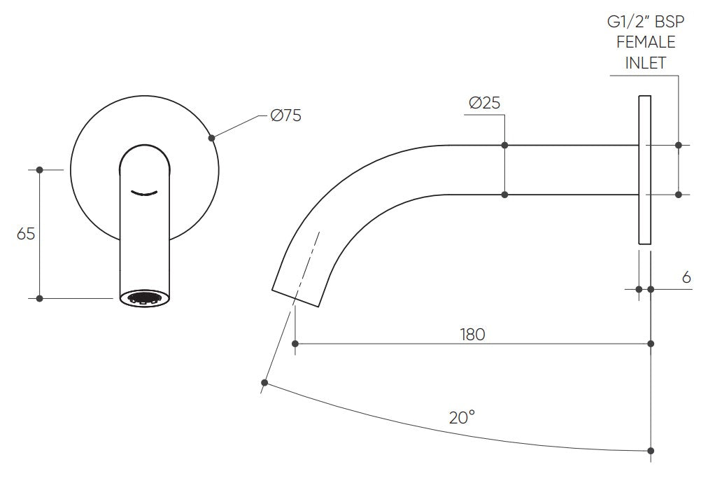 Argia Wall Basin/Bath 180 Curved Spout drawing