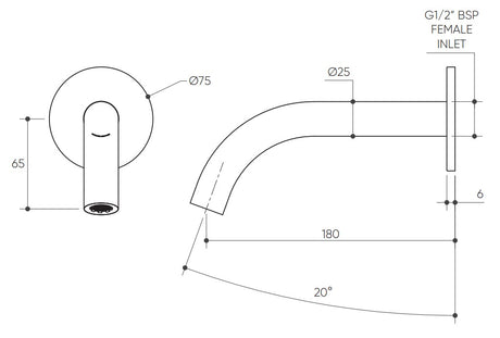 Argia Wall Basin/Bath 180 Curved Spout drawing