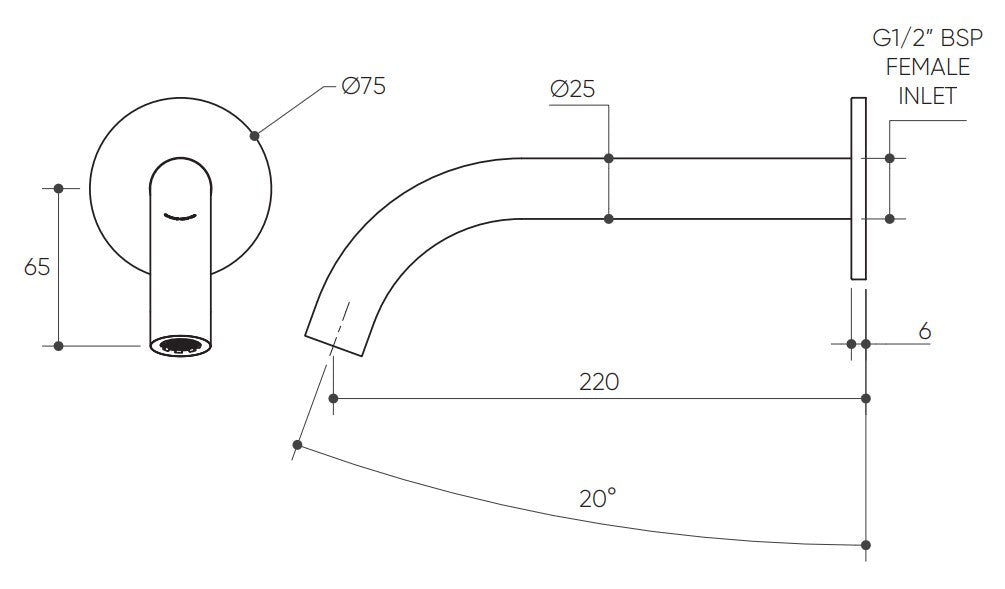 Argia Wall Basin/Bath 220 Curved Spout drawing