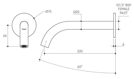 Argia Wall Basin/Bath 220 Curved Spout drawing