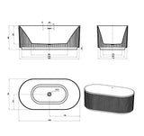 Attica HAVANA Fluted Bathtub With Overflow (1500/1700mm) (Matte White/ Gloss White)