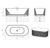 Attica HAVANA Fluted Bathtub With Overflow (1500/1700mm) (Matte White/ Gloss White)