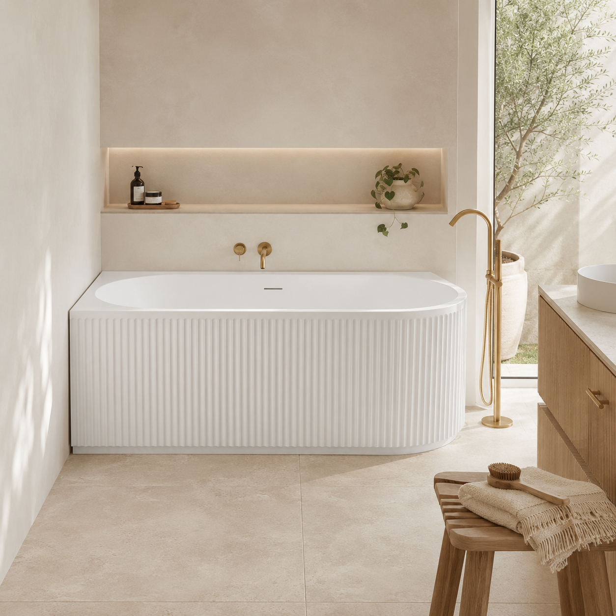 Attica HAVANA Left Corner Fluted Bathtub With Overflow