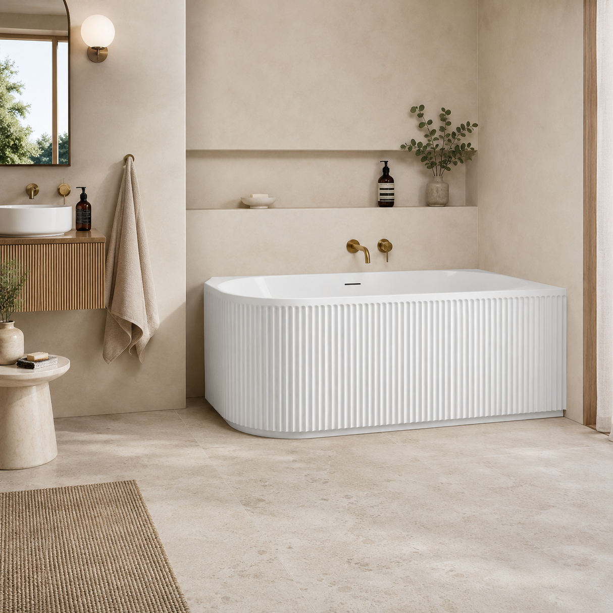 Attica HAVANA Right Corner Fluted Bathtub With Overflow