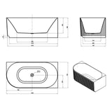 Attica HAVANA Right Corner Fluted Bathtub With Overflow (1500/1700mm) (Gloss White)