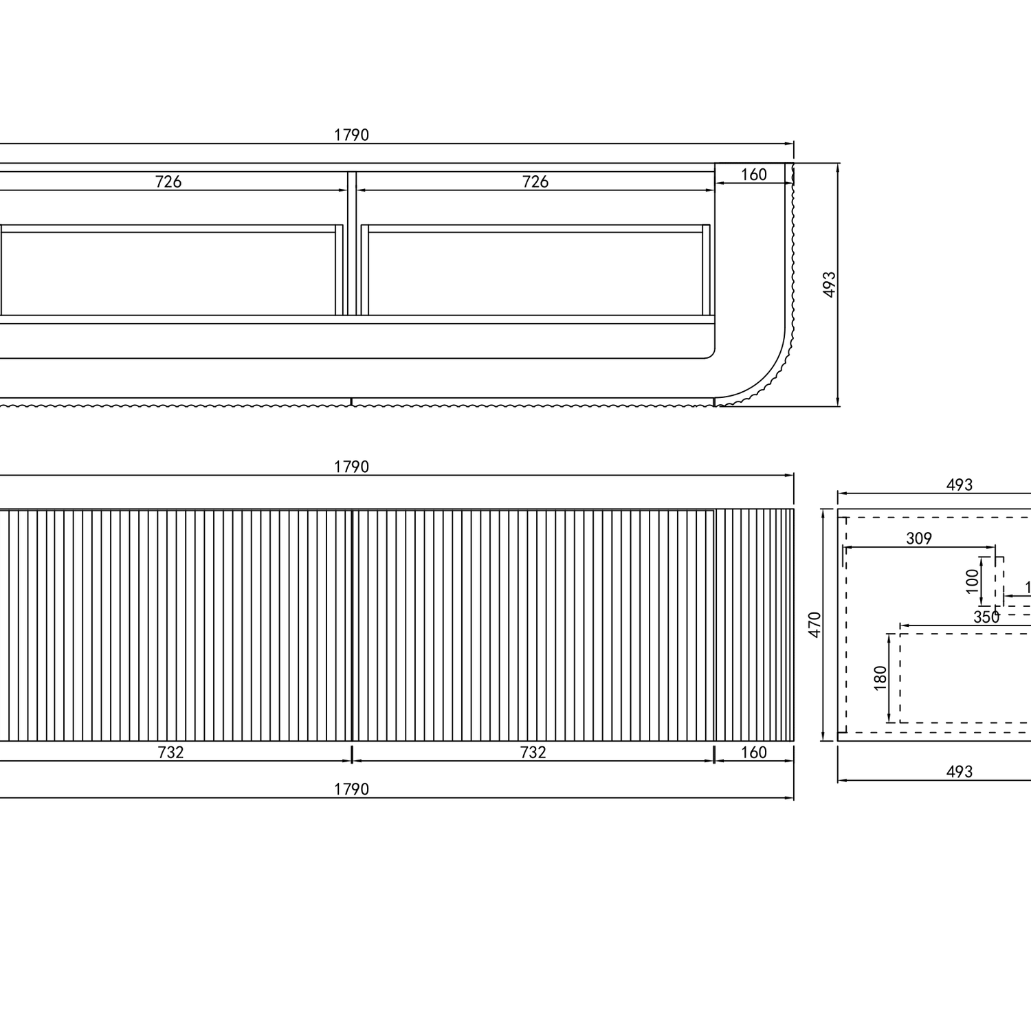 Avalon Wall Hung Vanity 1800mm Drawing