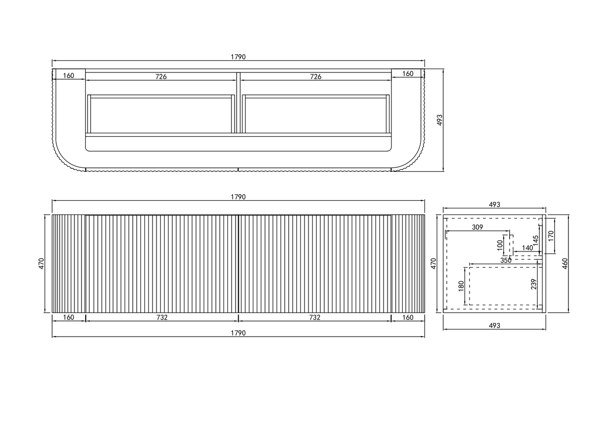 Avalon Wall Hung Vanity 1800mm Drawing