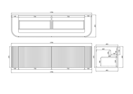 Avalon Wall Hung Vanity 1800mm Drawing