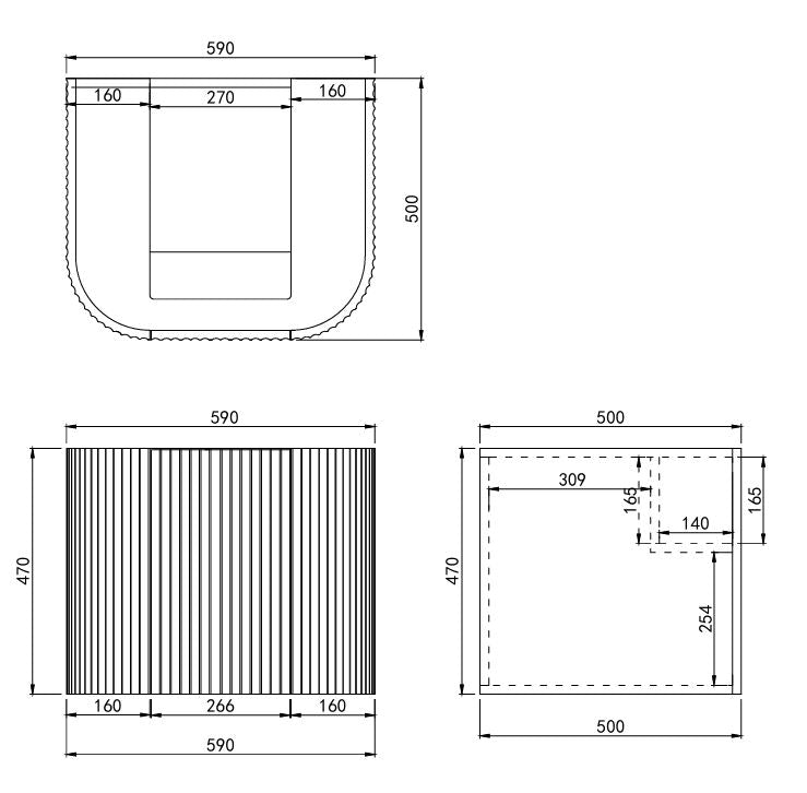 Avalon Wall Hung Vanity 600mm (Matte Black) drawing