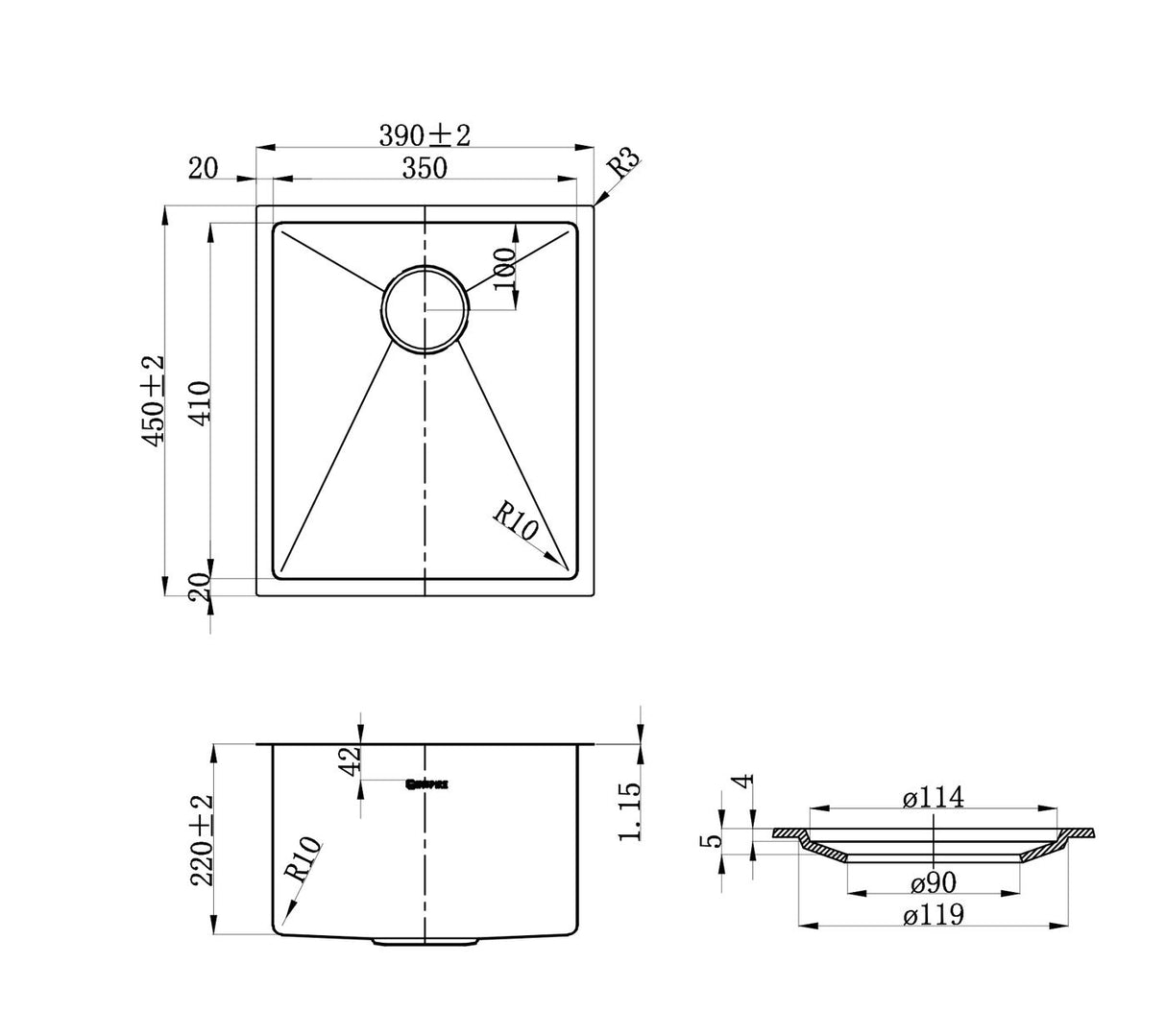Axon Sink 39S (390x450x220)