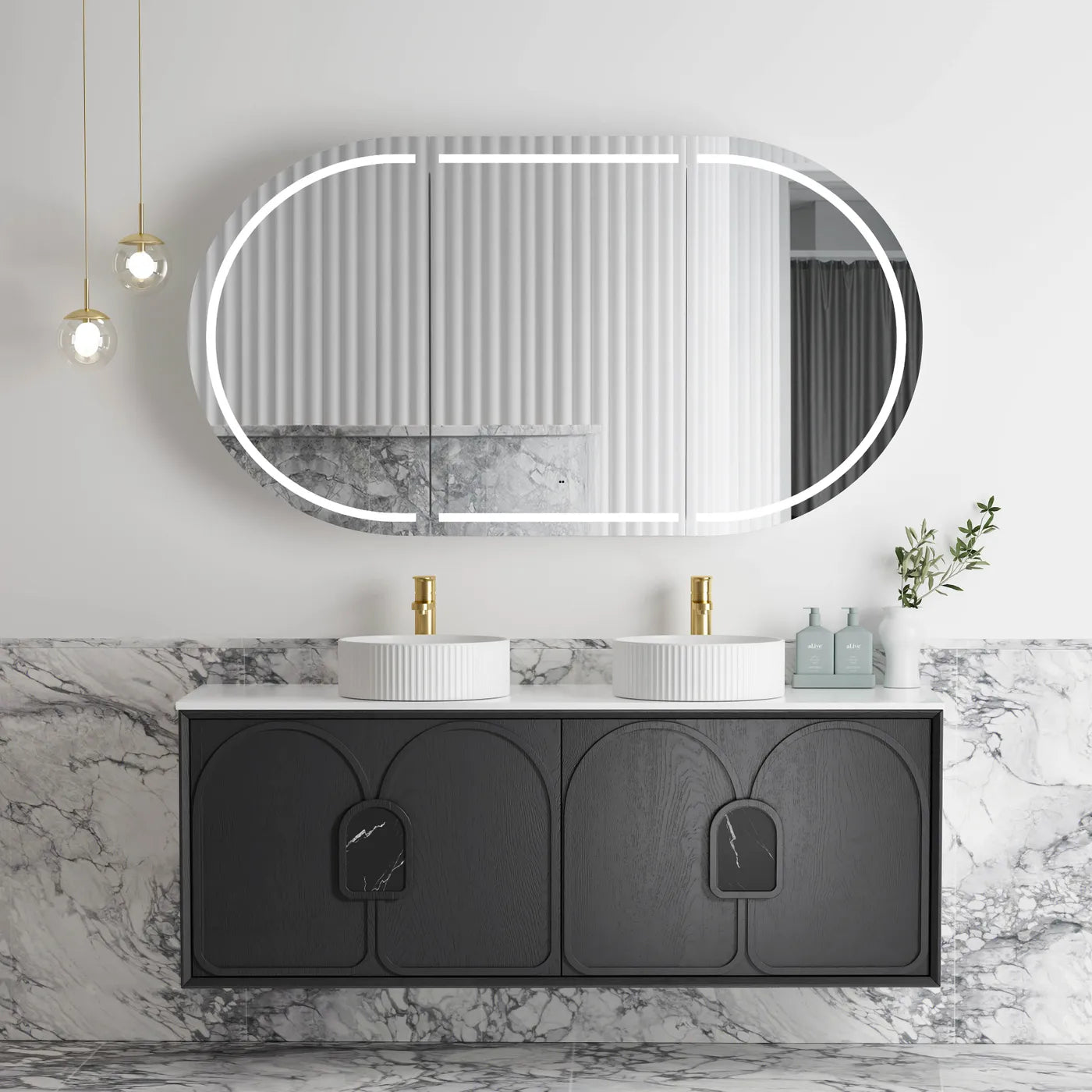 BALMORAL Wall Hung Vanity Black Oak 1500