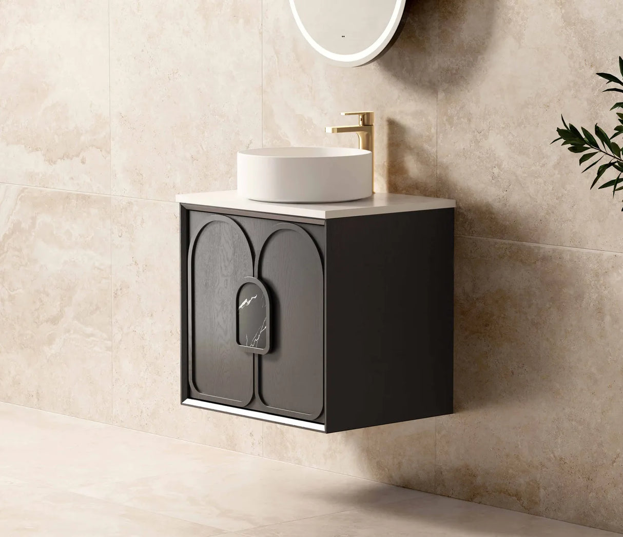 BALMORAL Wall Hung Vanity Black Oak 600 Side View