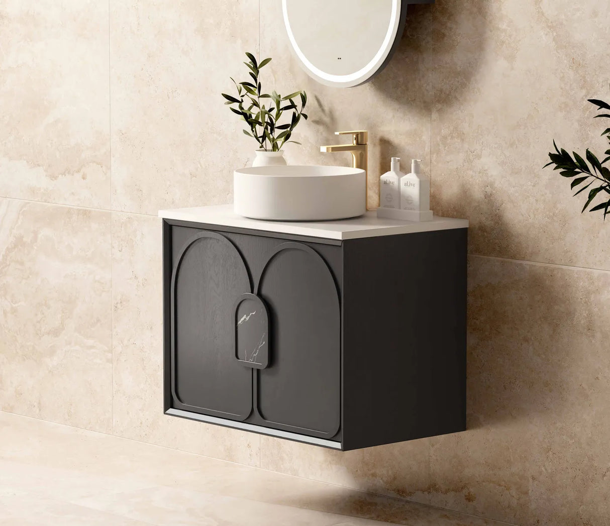 BALMORAL Wall Hung Vanity Black Oak 750 Side View