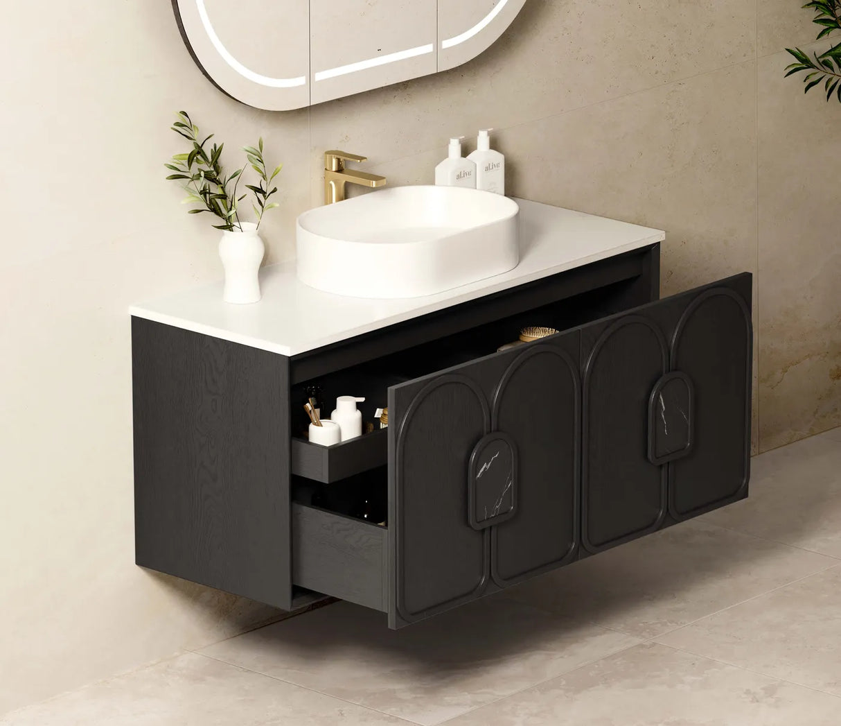 BALMORAL Wall Hung Vanity Black Oak 900 Side View 2