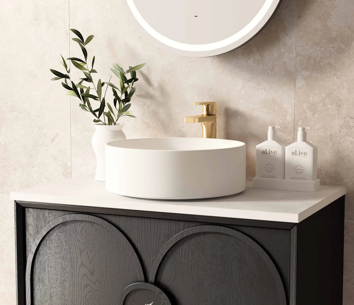 BALMORAL Wall Hung Vanity Black Oak Close View