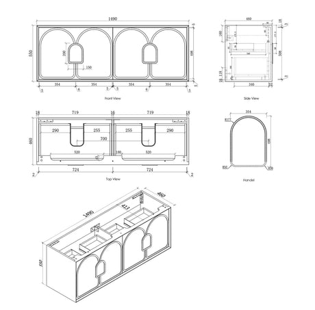 BALMORAL Wall Hung Vanity Black Oak Spec Sheet 1500