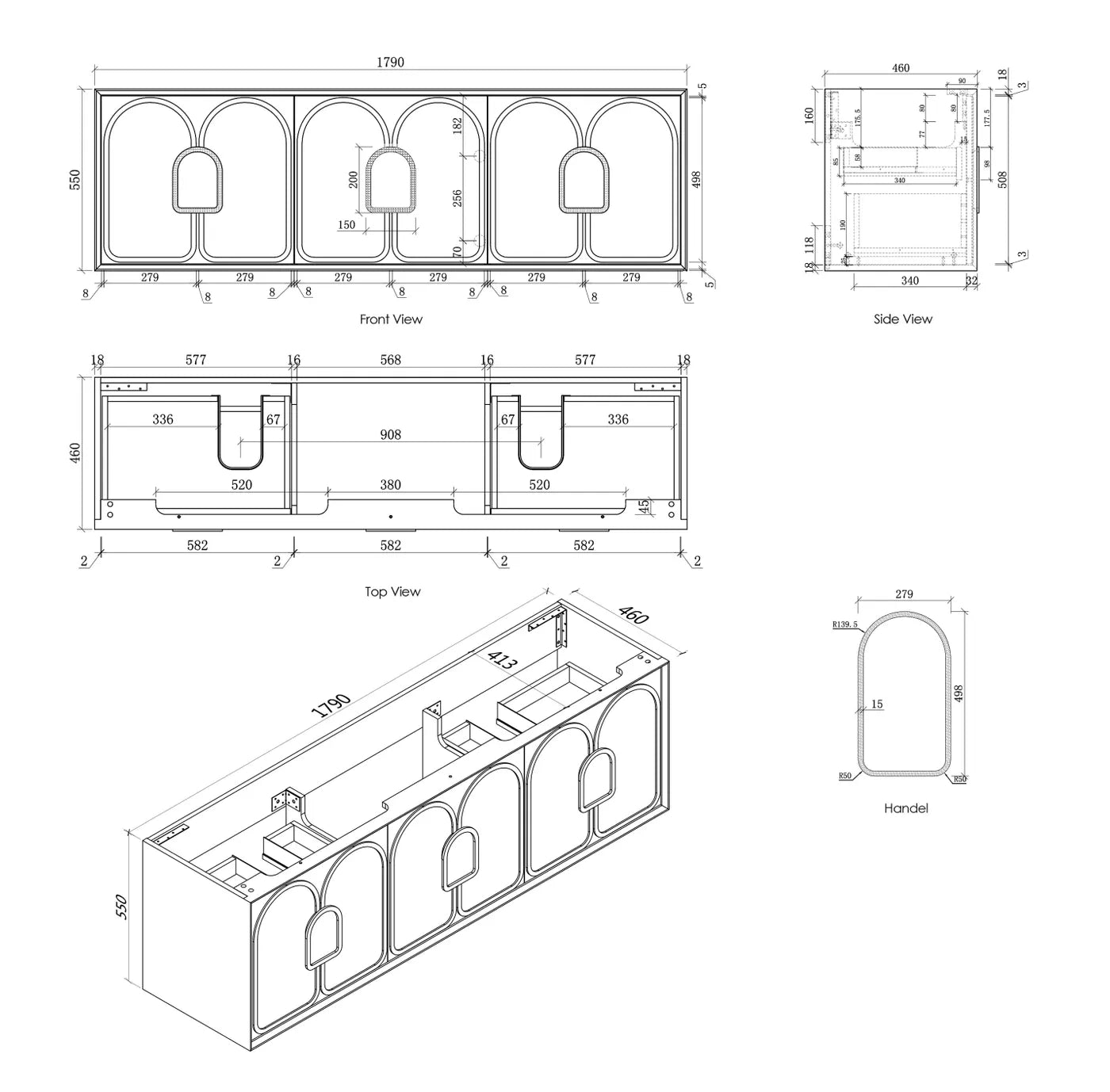 BALMORAL Wall Hung Vanity Black Oak Spec Sheet 1800