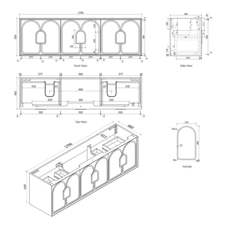 BALMORAL Wall Hung Vanity Black Oak Spec Sheet 1800