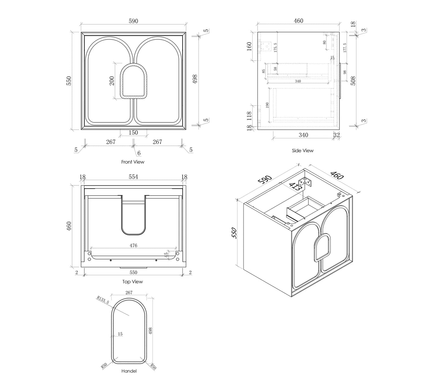 BALMORAL Wall Hung Vanity Black Oak Spec Sheet 600