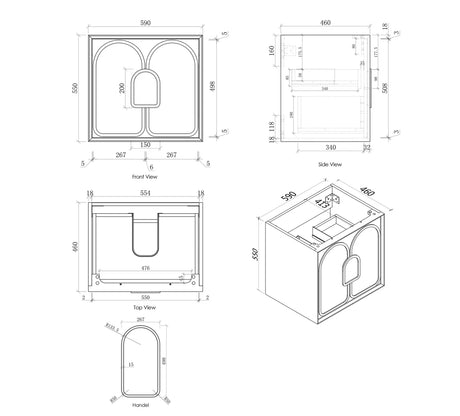 BALMORAL Wall Hung Vanity Black Oak Spec Sheet 600