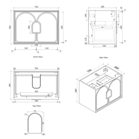 BALMORAL Wall Hung Vanity Black Oak Spec Sheet 750