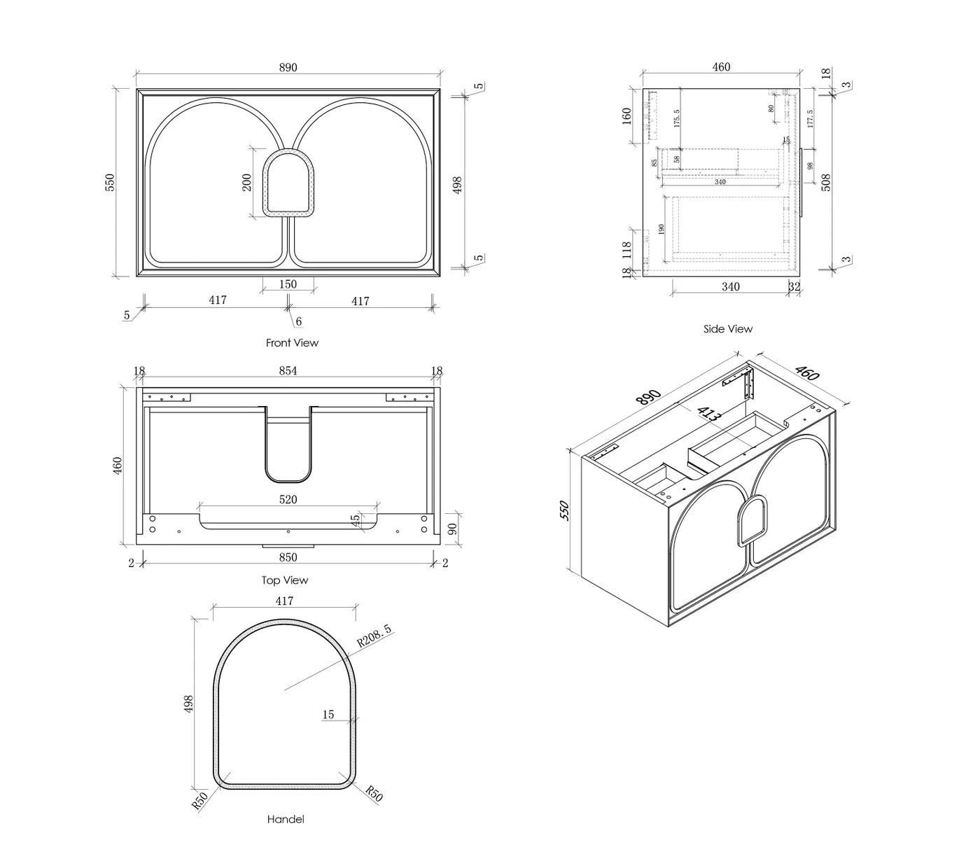 BALMORAL Wall Hung Vanity Black Oak Spec Sheet 900