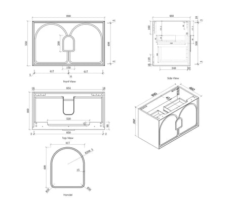 BALMORAL Wall Hung Vanity Black Oak Spec Sheet 900