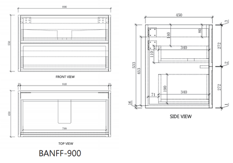 Riva Banff Wall Hung Vanity Coastal Oak (All Sizes)