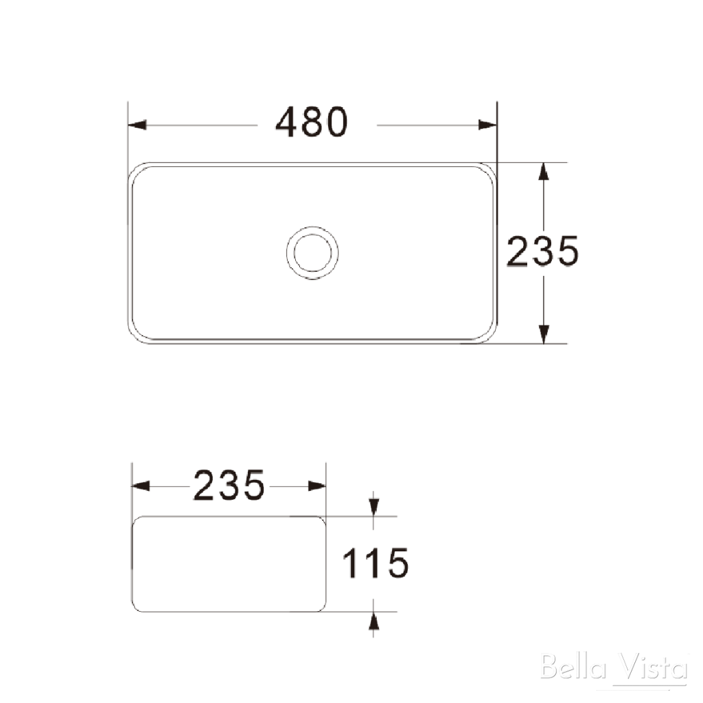 Riva Basin 480 x 230mm (Black)- Clearance