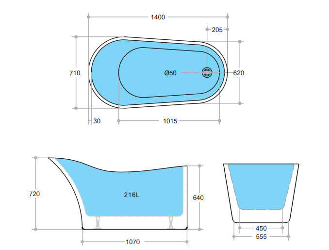 Bevel Freestanding Bathtub with Non-Overflow (Gloss White) (1400/1500/1700mm)-Clearance