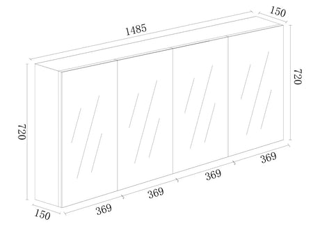 BIANCA PVC Shaving Cabinet 1500mm - Glossy White-drawing-1