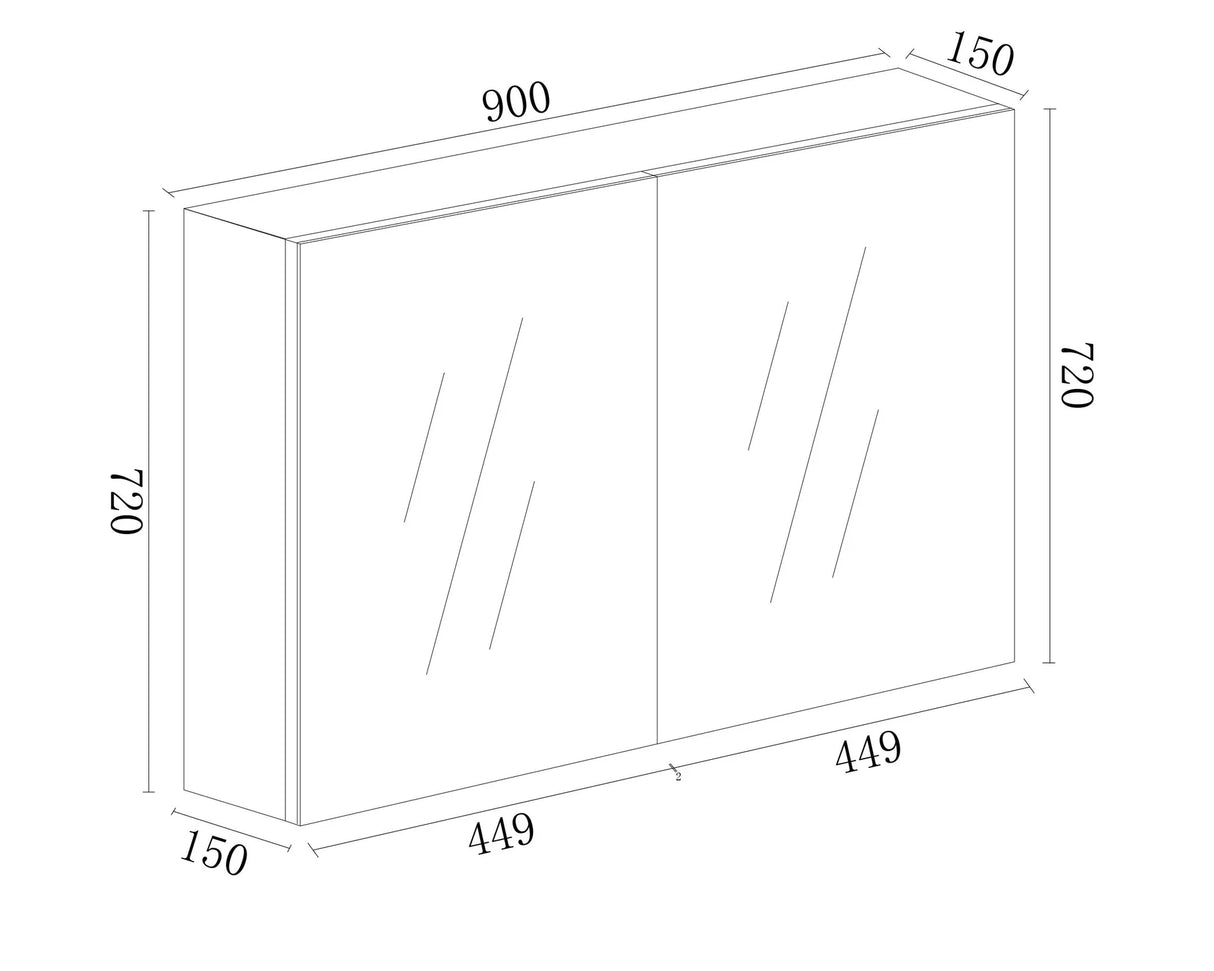 BIANCA PVC Shaving Cabinet 900mm - Glossy White-drawing