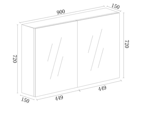 BIANCA PVC Shaving Cabinet 900mm - Glossy White-drawing