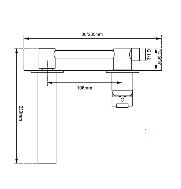 Blaze Bathtub Basin Wall Mixer With Spout - Black Technical Drawing