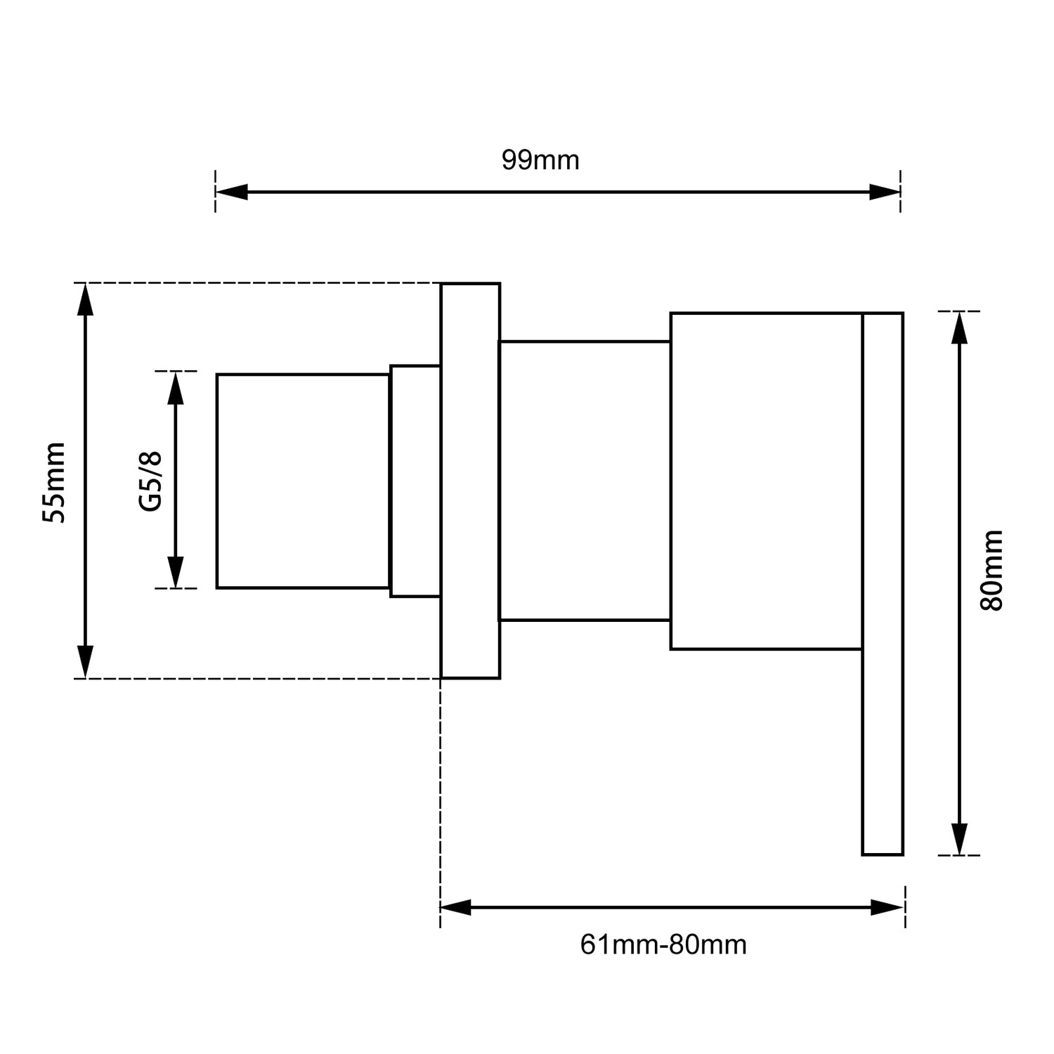 Blaze Shower Wall Taps - Matte Black Technical Drawing
