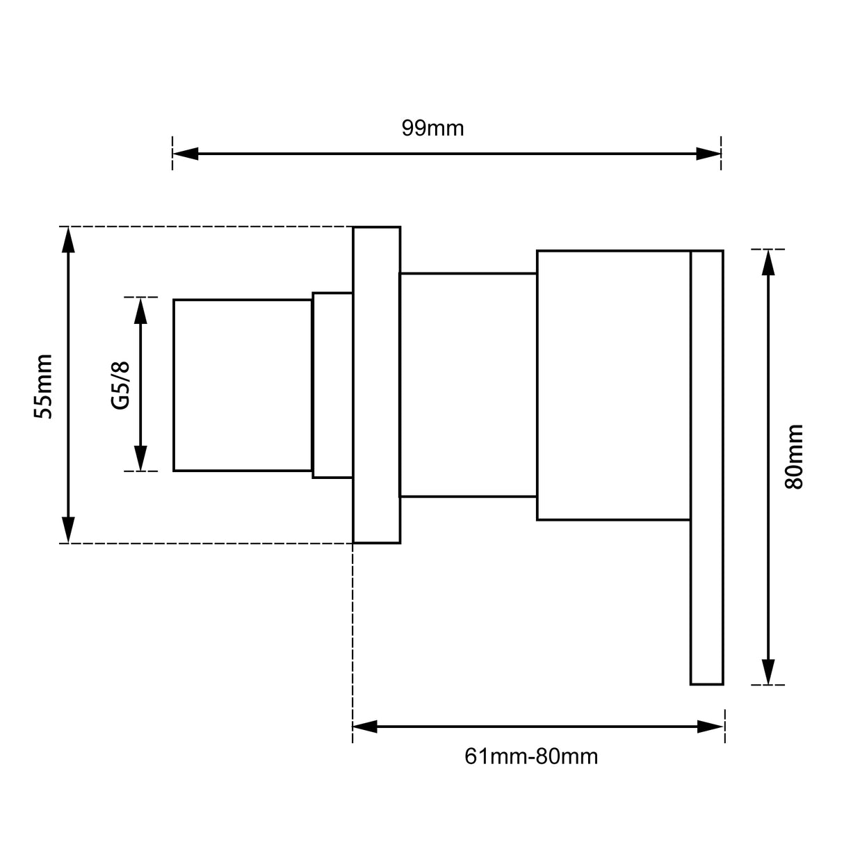 Blaze Shower Wall Taps - Matte Black Technical Drawing