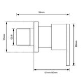 Blaze Shower Wall Taps - Matte Black Technical Drawing
