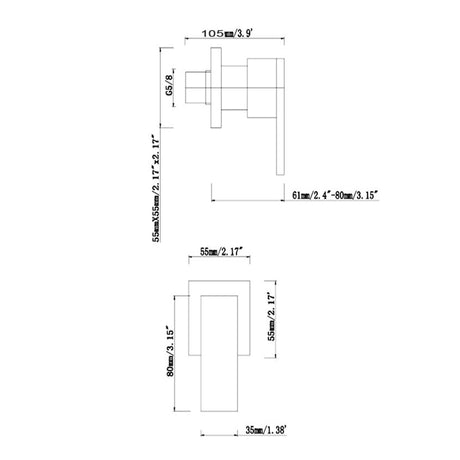 Blaze Shower Wall Taps - Chrome Technical Drawing