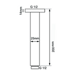 AQU 200mm Ceiling Shower Arm - Chrome Technical Drawing