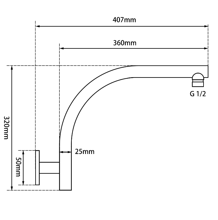 Blaze Round Swivel Gooseneck Shower Arm - Chrome Technical Drawing