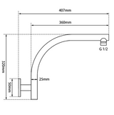 Blaze Round Swivel Gooseneck Shower Arm - Chrome Technical Drawing