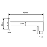 Blaze Square Wall Mounted Shower Arm 400mm - Chrome Technical Drawing