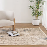 Bohemian Paradise One Modern Beige Blue Rug - 01BBLU