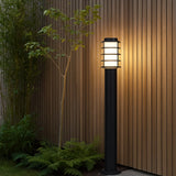 BORDA: E27 Surface Mounted Louvred Black Bollard Lights IP44