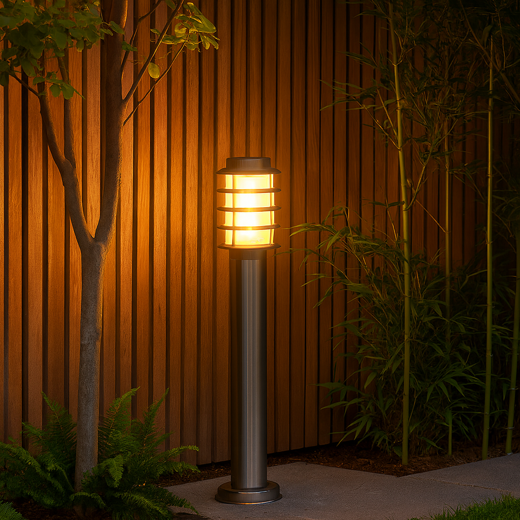 BORDA: E27 Surface Mounted Louvred Stainless Steel Bollard Lights IP44