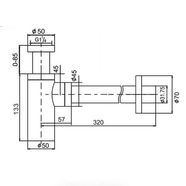 Bottle Trap 32mm - Technical Drawing