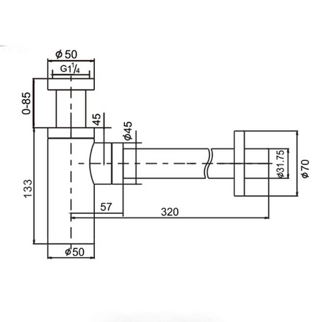 Bottle Trap 32mm - Technical Drawing