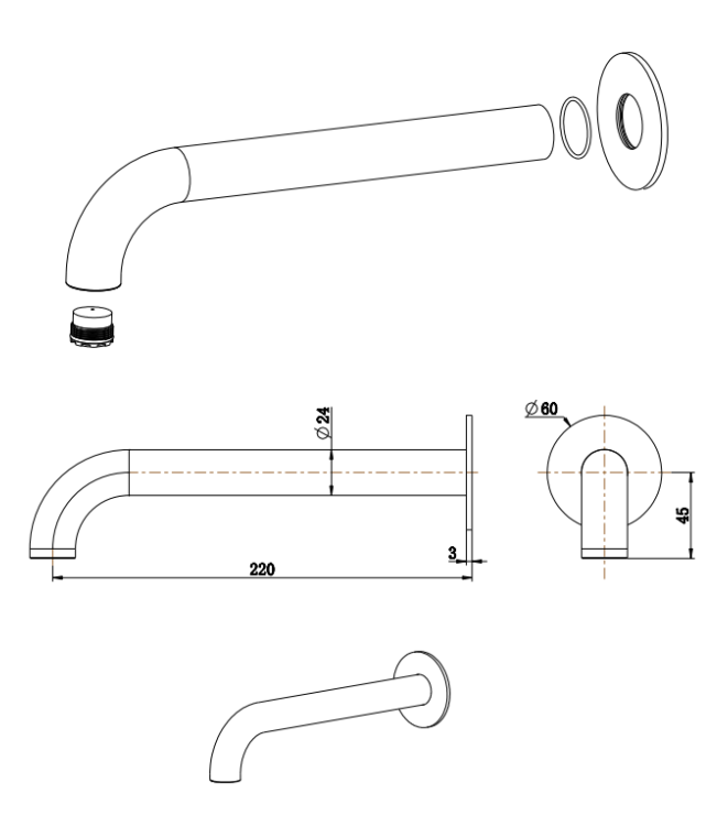 Mica Heritage Curved Bath Spout - 220mm