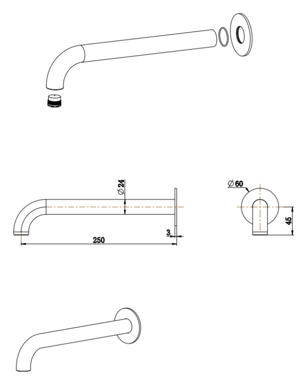 Mica Heritage Curved Bath Spout - 250mm