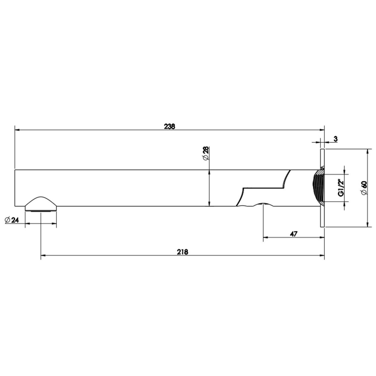 Mica Swivel Bath Spout - Straight-218mm